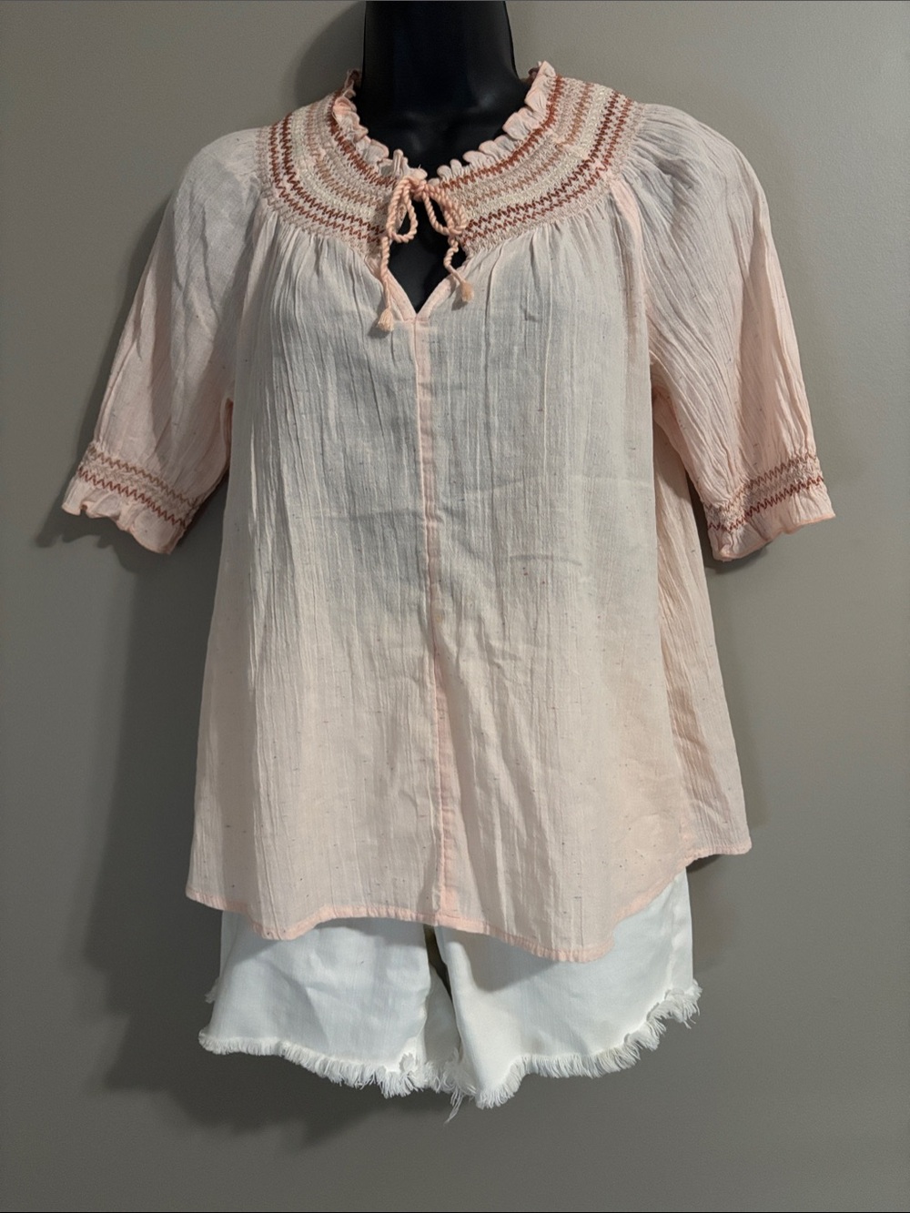 Madewell Light Blush Peasant Tunic with Embroidered Yoke